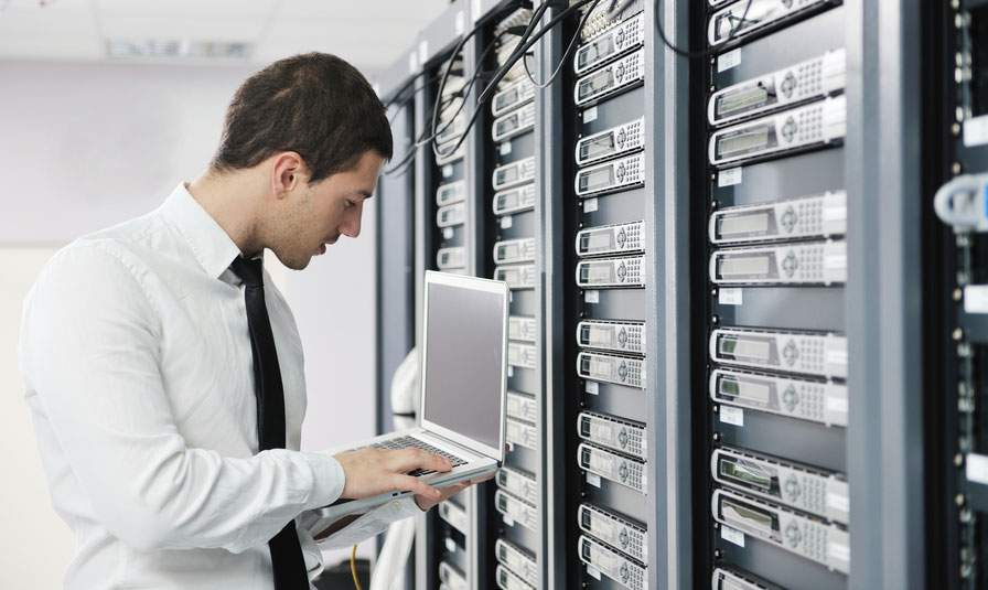man checking servers