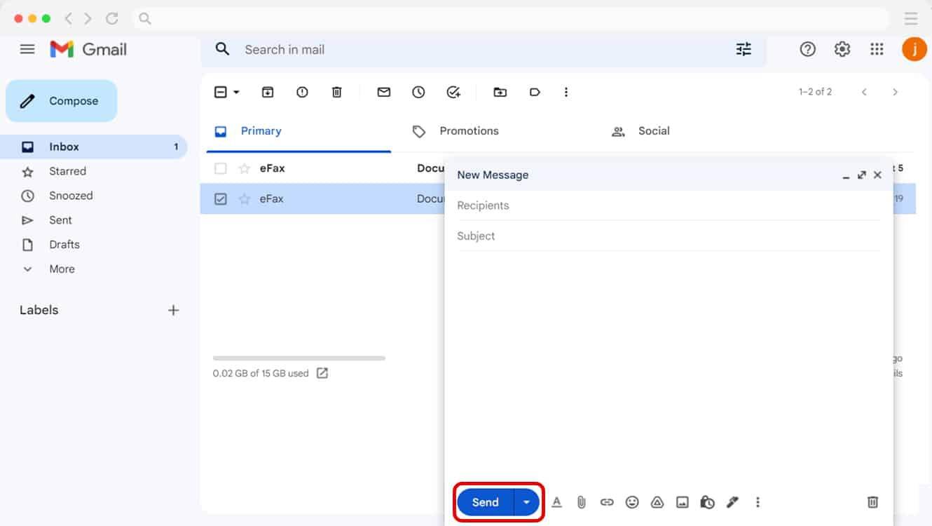 Send fax via Gmail.