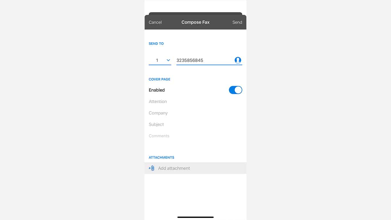 add recipients fax number or select from them from contacts